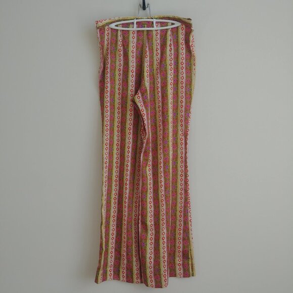 Sandro silky lightweight floral striped wide leg pants pink green 42 converts 10 - Picture 7 of 16